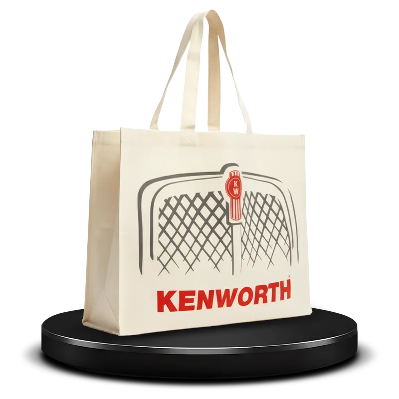 Extra large beige non-woven fabric shopping bag printed with custom logo and design in red and gray