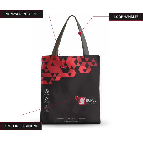 Custom printed non woven fabric shopping bag with dark gray handles