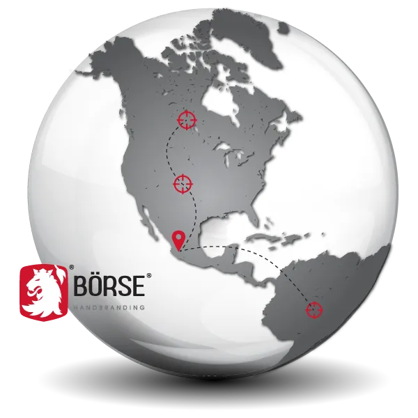 A global map showcasing B&Ouml;RSE Handbranding geographical locations and target markets