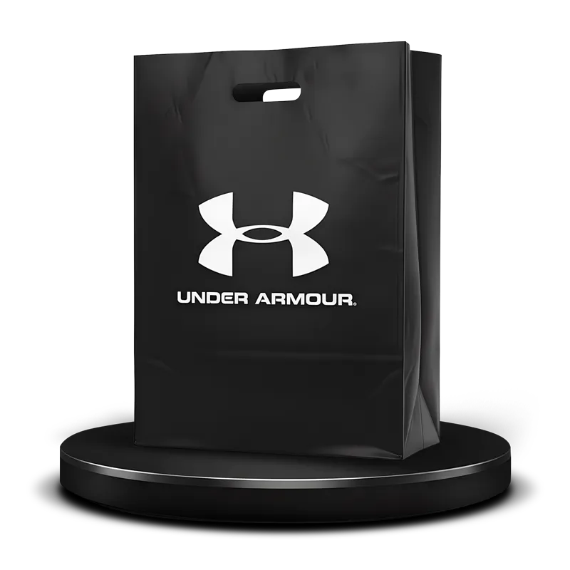 Value custom printed die cut handle black plastic / poly bag with white logo